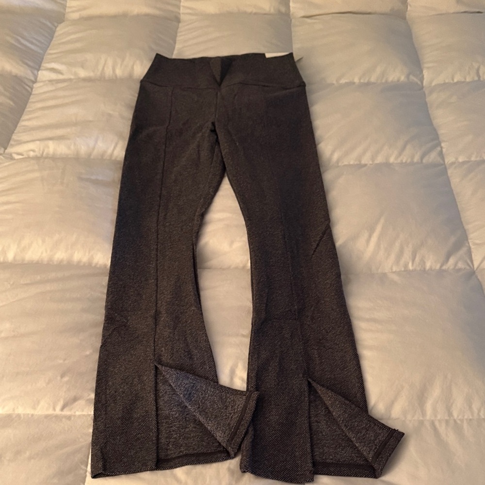 aerie Charcoal Textured Flare Leggings with Front Slit